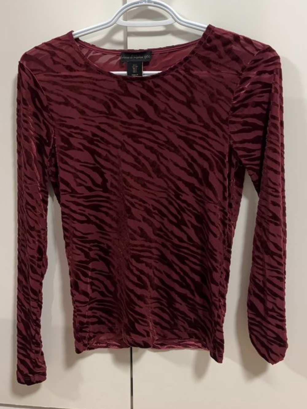 House of Harlow 1960 Burgundy Zebra-Print Long Sleeve Top